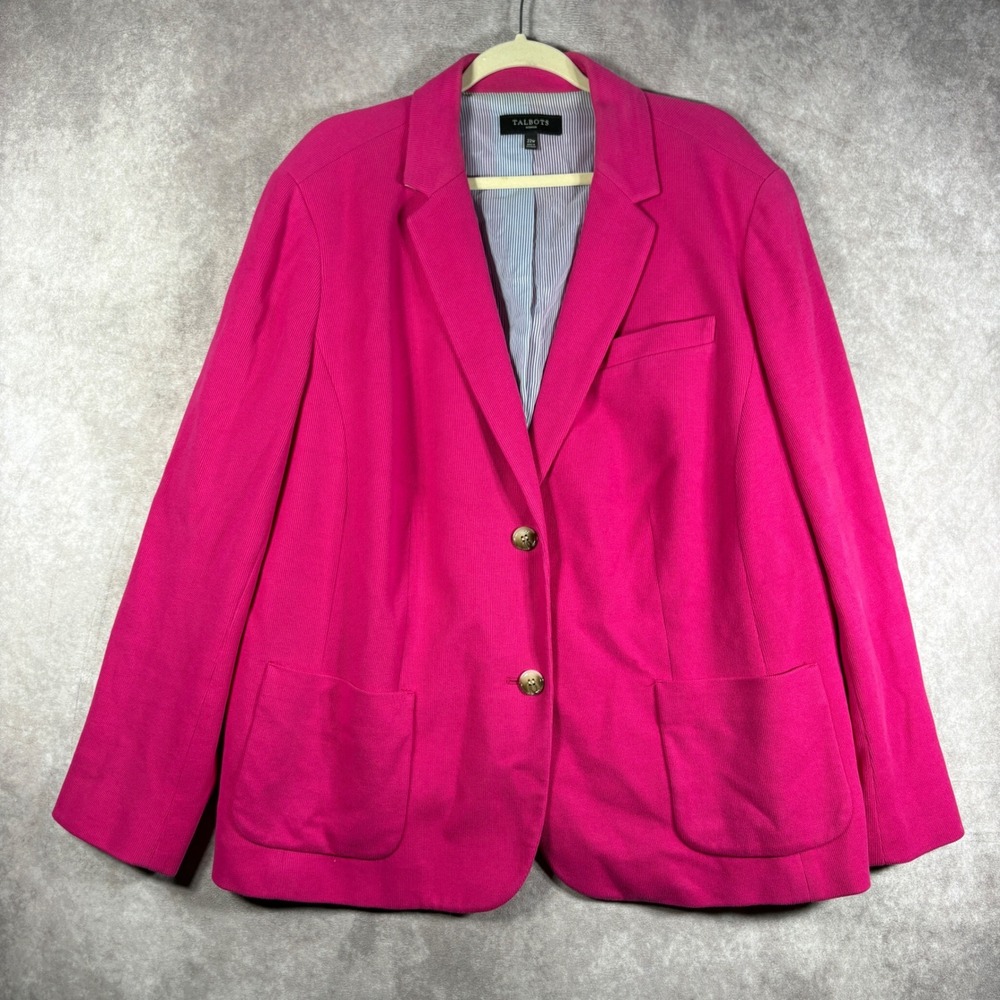 Talbots Blazer Women 22W Pink Cotton Pique Two Button Professional Career Office